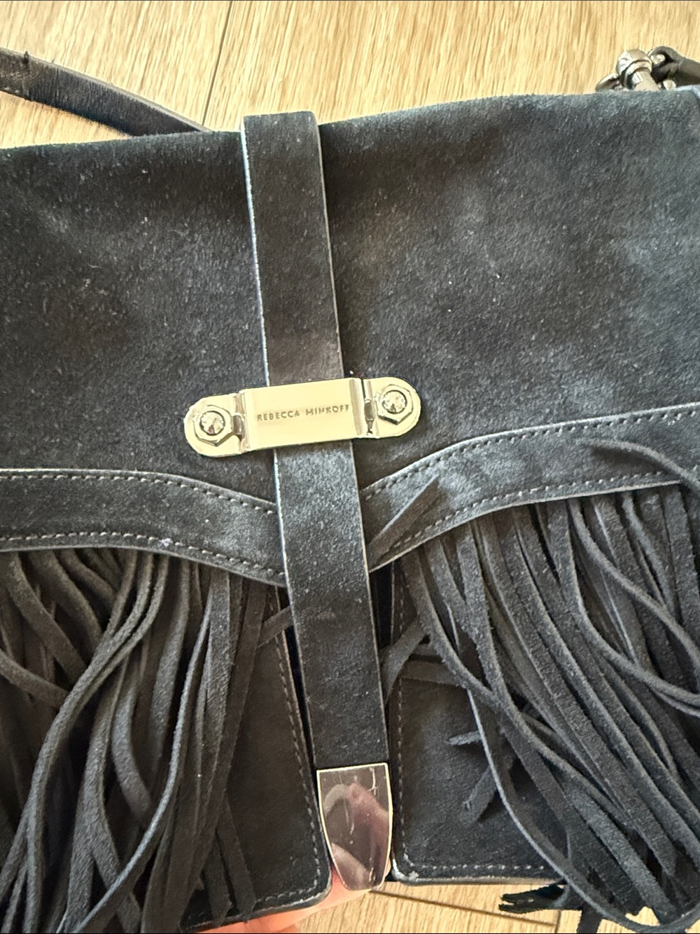 Rebecca Minkoff Black Suede Fringe Shoulder Bag Women - Picture 11 of 16